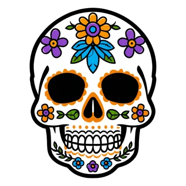 Day of the Dead skull with colorful paint and decorations sticker