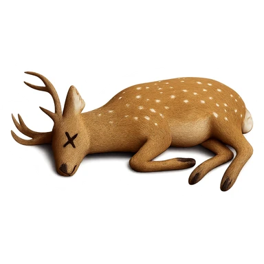 Add cartoon X's over the eyes to indicate the deer is dead, keep the rest realistic, no background. Maintain the realistic style of the deer while adding the cartoon X's over the eyes as a clear dead indicator. sticker