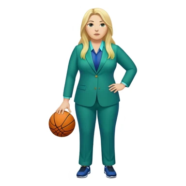 Full Body white plus size female basketball head coach with long blonde hair in a blue and green suit sticker