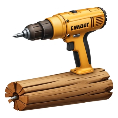 carpenter drill with wooden log sticker