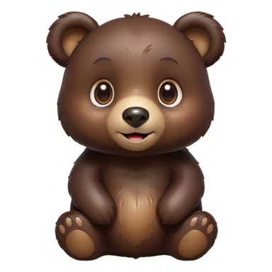 Cinematic Cute Bear Portrait Emoji, Head tilted playfully and inquisitively, featuring a glossy dark brown fur with a natural sheen and round, sparkling eyes filled with gentle curiosity, Simplified yet irresistibly adorable features, highly detailed, glowing with a warm, friendly glow, high shine, affectionate and mighty, stylized with a touch of woodland whimsy, bright and endearing, soft glowing outline, capturing the essence of a mischievous yet loving bear, so playful it feels like it could amble out of the screen and into your arms! sticker