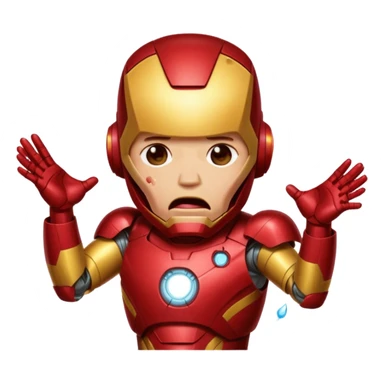 Create a man in an Iron Man costume who is crying with his mouth open and tears flowing sticker