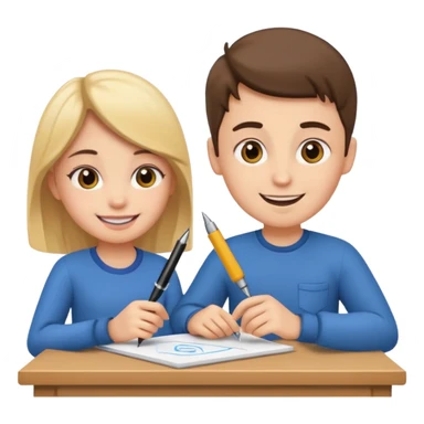Make an emoji of a girl who is teaching a boy how to make emojis sticker