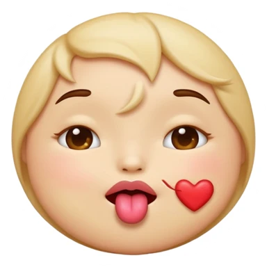 A cute circular blowing a smooch kiss and a bite on a another emoji's lip sticker