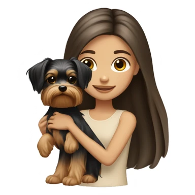 Brunette long hair light tan girl with beige and black yorkie puppy sticker