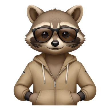 friendly anthropomorphised raccoon in sports wear, wearing dark sunglasses, relaxed pose, mafia style sticker