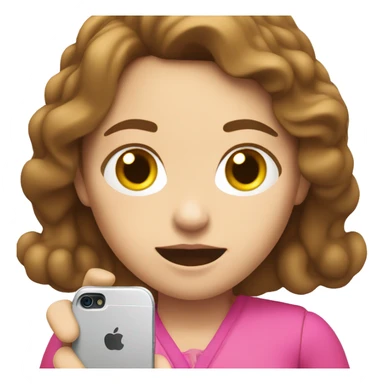 White woman, brown hair, holding a cell phone, and dressed in pink sticker