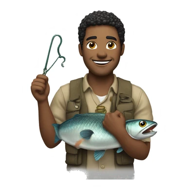 smiling and holding fishimg hook in his hands sticker