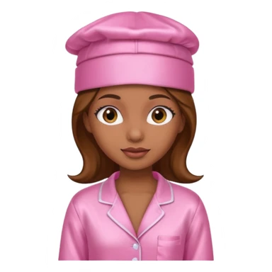 a brown skin girl with a pink satin cap and pajamas sticker