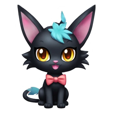 Shiny Dark Cool Edgy Black beautiful ethereal fantasy Kawaii Sona Litten-Fakemon-cat-animal with edgy bat-ears bow tie black emo-mane vtuber model Full Body sticker