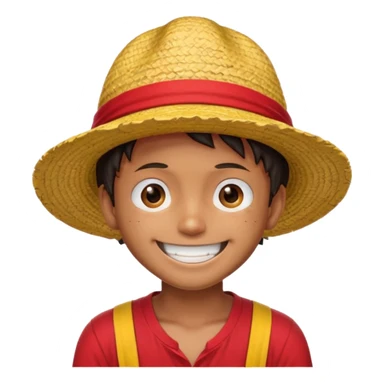 Luffy with a big smile and red shirt with yellow and red straw hat sticker