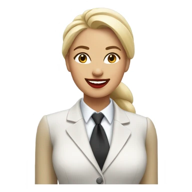 blonde woman with straight hair tied up in a suit and red lipstick smiling sticker