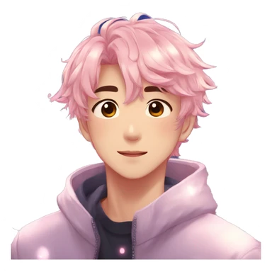 Gorgeous bright sparkly romantic Asian anime guy with blushing face aesthetic trending style outside sticker
