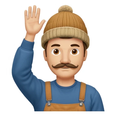 Woodworker mustache knit cap Carharttk shirt hand raised above head sticker