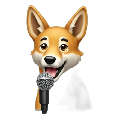 A dingo singing with a microphone sticker