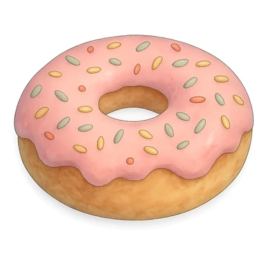 A donut with sprinkles in Ghibli style, detailed, with soft blue colors, no background. sticker