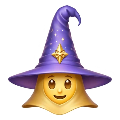 Clash of Clans aesthetic: Cinematic Playful Wizard's Hat Emoji, rendered in a 3D vector-style similar to standard emojis with minimal shading and bold, simplified shapes. A compact, isometric pointy hat with a wide brim adorned with mystical symbols and subtle enchanted shimmer, softly glowing with a magical whimsical charm. Simplified yet unmistakably iconic, highly detailed and consistent, glowing with a soft radiant glow and high shine. Stylized with a touch of classic sorcery and a soft glowing outline, capturing the essence of a legendary wizard’s hat with a friendly, playful manner! sticker