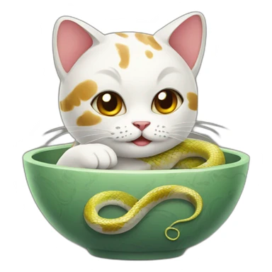 Chinese cat with bowl with the snake sticker