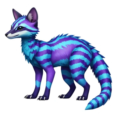 Realistic zig-zag-patterned striking indigo-violet-blue-cyan-gradiented with dark undertones, white underside, thunderous stormy edgy badass realistic Vernid-Sergal-Genet-Trico-species by LiLaiRa, full body sticker