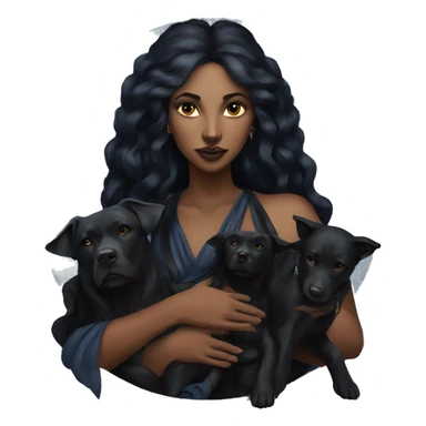 Hekate goddess of the night and magic- triple goddess black hair and two black dogs sticker