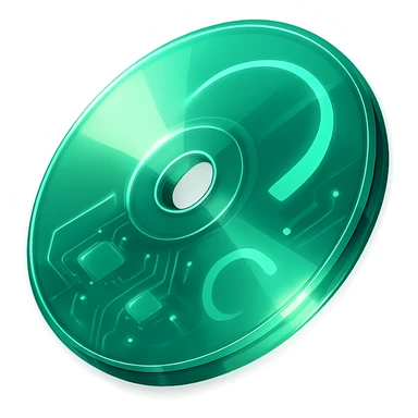 A minimalist CD disc with abstract pattern, glowing effect, green color sticker