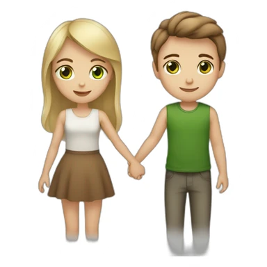 blonde girl with green eyes holding hands with boy with brown hair and brown eyes sticker