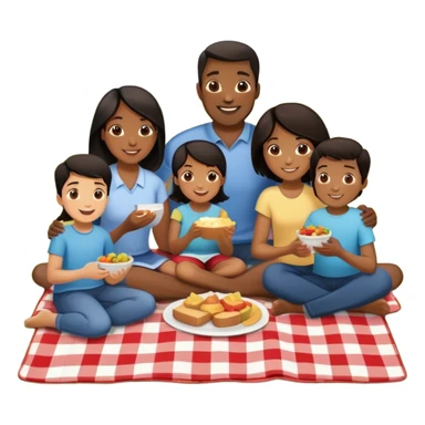 Diverse family picnic with Black parents and children with dark hair sitting on a blanket enjoying food outdoors sticker