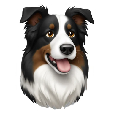 A Berger de Savoie border collie, black, white and brown with half of the face white sticker