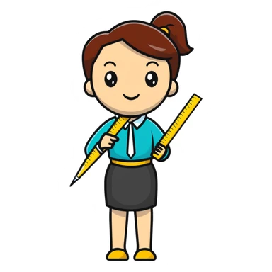 full body mad female teacher without glasses holding a ruler sticker