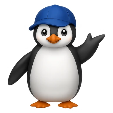 Add a baseball cap to the waving penguin. The image should have no background. sticker