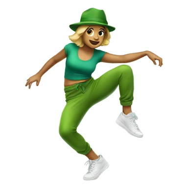 Australian woman breakdancing wearing australian green outfit with green hat sticker
