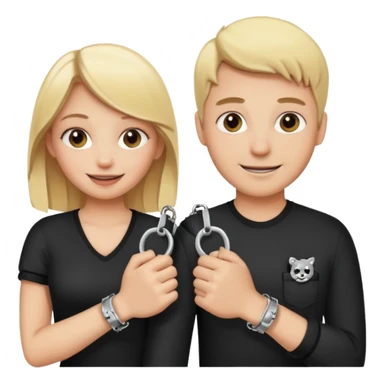 a blonde girl holding handcuffs with her boyfriend  sticker