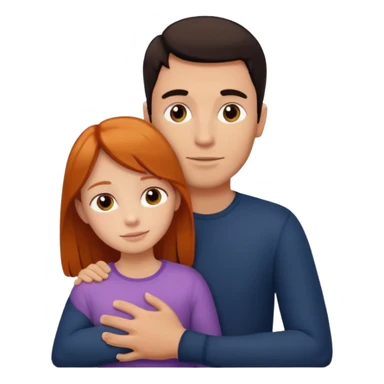 A tall dark-haired tanned man and a small ginger-haired girl hugging sticker