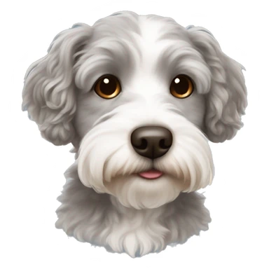 Cute grey and white Havapoo with a lot of brown hair around the nose sticker