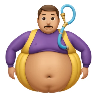 A man with a comically exaggeratedly absurdly huge round inflated belly and an air hose in his mouth sticker