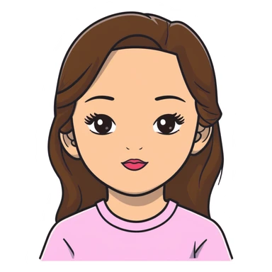 niña de 12 años con pelo largo castaño, ojos marrones claros, cejas marrones, pestañas negras, nariz mediana y labios medianos rosas sticker