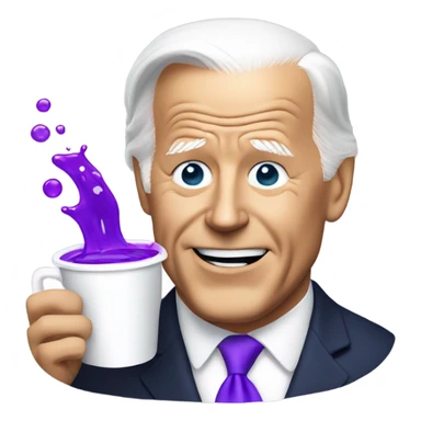 biden with purple liquid spilling out of white cup sticker
