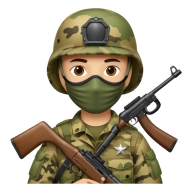 Soldier holding rifle with mask on
 sticker