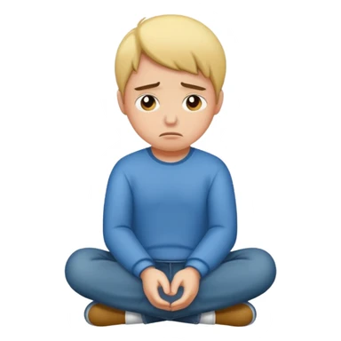 A person sitting with sad feeling sticker