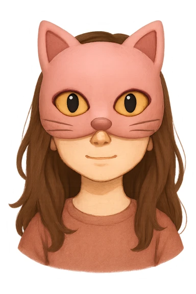 face with pink cat mask emoji, digital illustration girl, remove background sticker