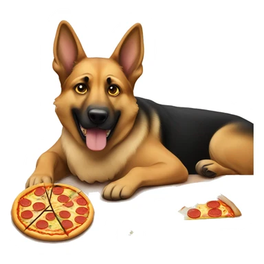 german sheperd eating pizza on a table  sticker