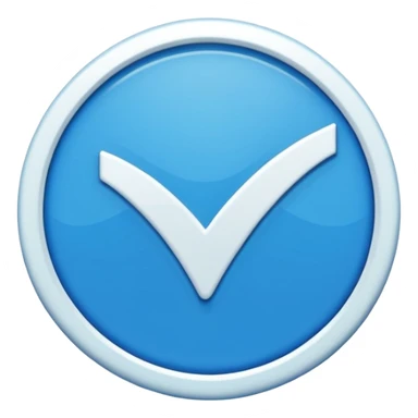 A bright blue circular badge with soft, wavy edges (like a seal or award ribbon). In the center, there is a white check mark (✓) tilted slightly to the right. The design feels clean, modern, and official, symbolizing verified, trusted, approved, or authentic status. sticker