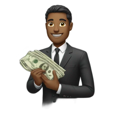 man in suit holding cash sticker