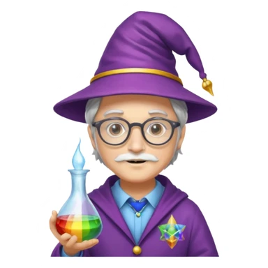 rainbow scientist with glasses, wearing wizard hat custome, with glass vase sticker