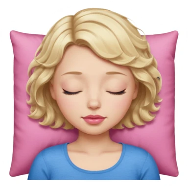 Girl Blonde short wavy hair,  blue eyes, cute blue top, long lashes, pink lips, sleeping eyes closed sticker