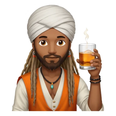 Brownskin man with long dreadlocks add a white turban on his head orange shirt drinking alcohol sticker