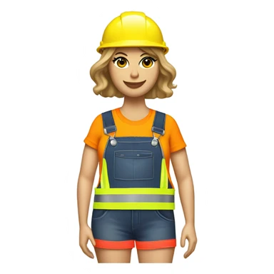 Taylor Swift is a construction worker wearing a patriotic dress with a neon yellow safety vest over the dress. she also has a hard hat and a patriotic patch on the vest sticker