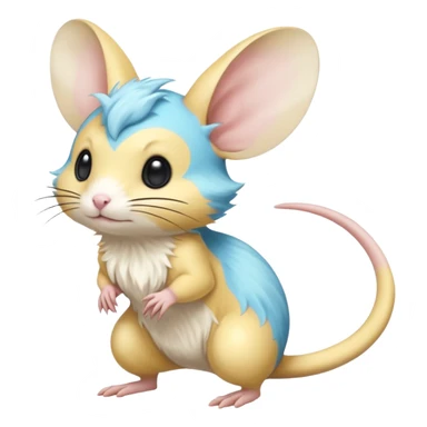 Yellow and cyan-blue Gerbil-Jerboa-Minccino-Emolga-Pachirisu-Pokémon-Fakémon-hybrid-fusion-creature with a long thick tufted tail  sticker
