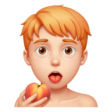 Boy drooling with peaches as eyes sticker