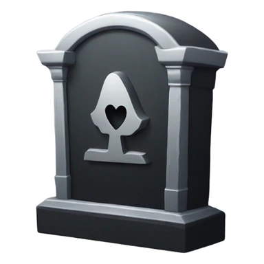 a black tombstone in silver RIP and a silver heart sticker